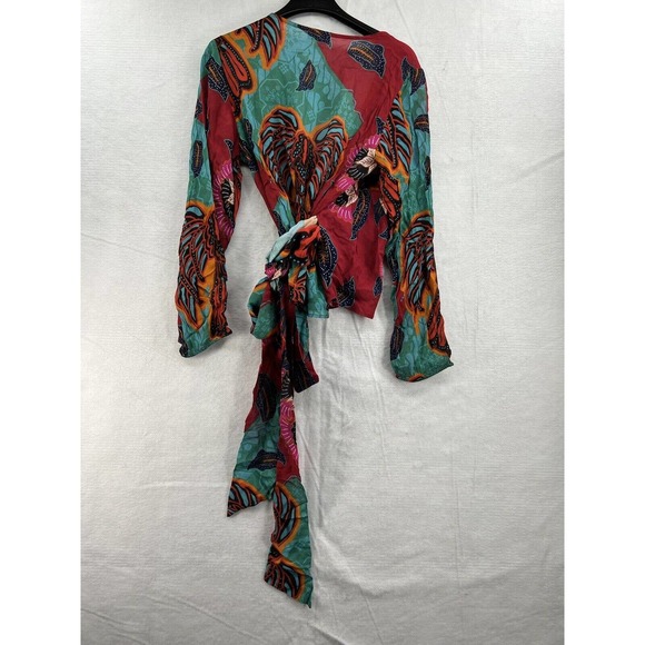 Anthropologie Conditions Apply Sleek Wrap Blouse Red Montif - Picture 9 of 12